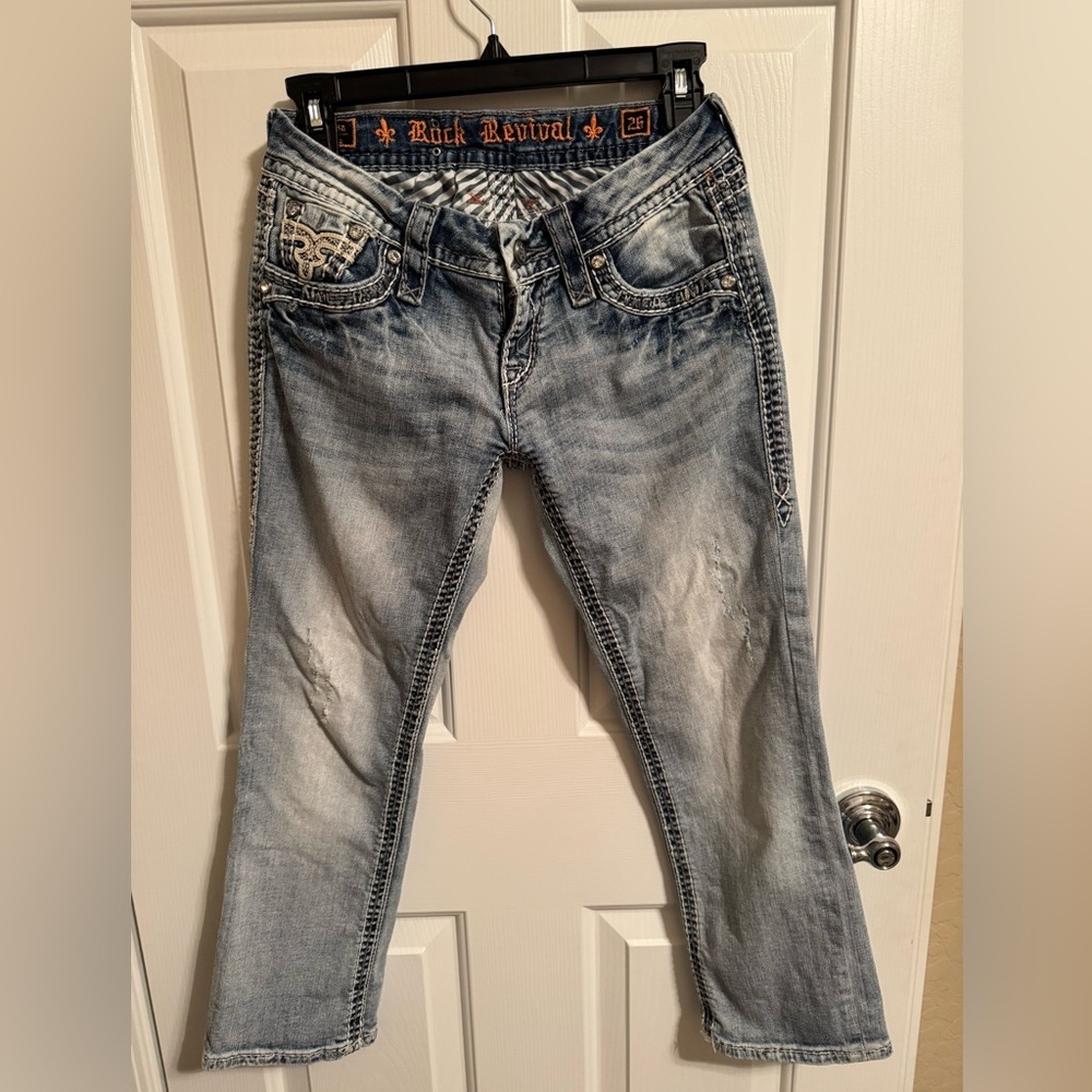Rock Revival Women's Ella Capri Jeans Distressed Size 26